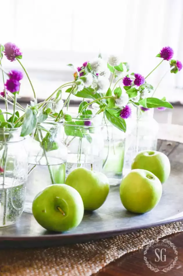 Mason Jar and Green Apples Fall Centerpiece