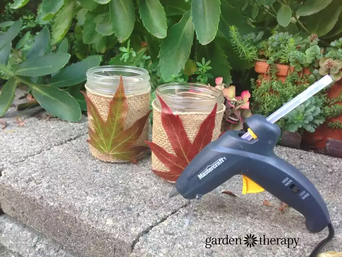 Mason jar and burlap for fall crafts