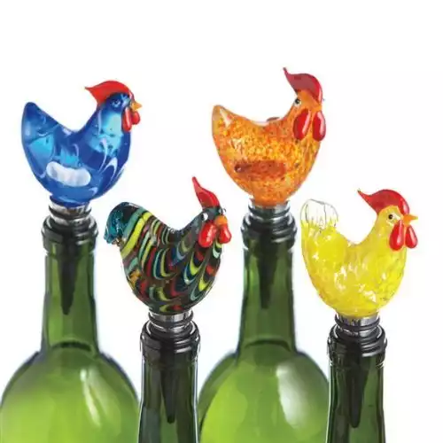 Midwest CBK Art Glass Rooster Design Bottle Stoppers