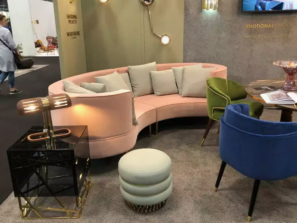 Modern curved sofa with shade pink