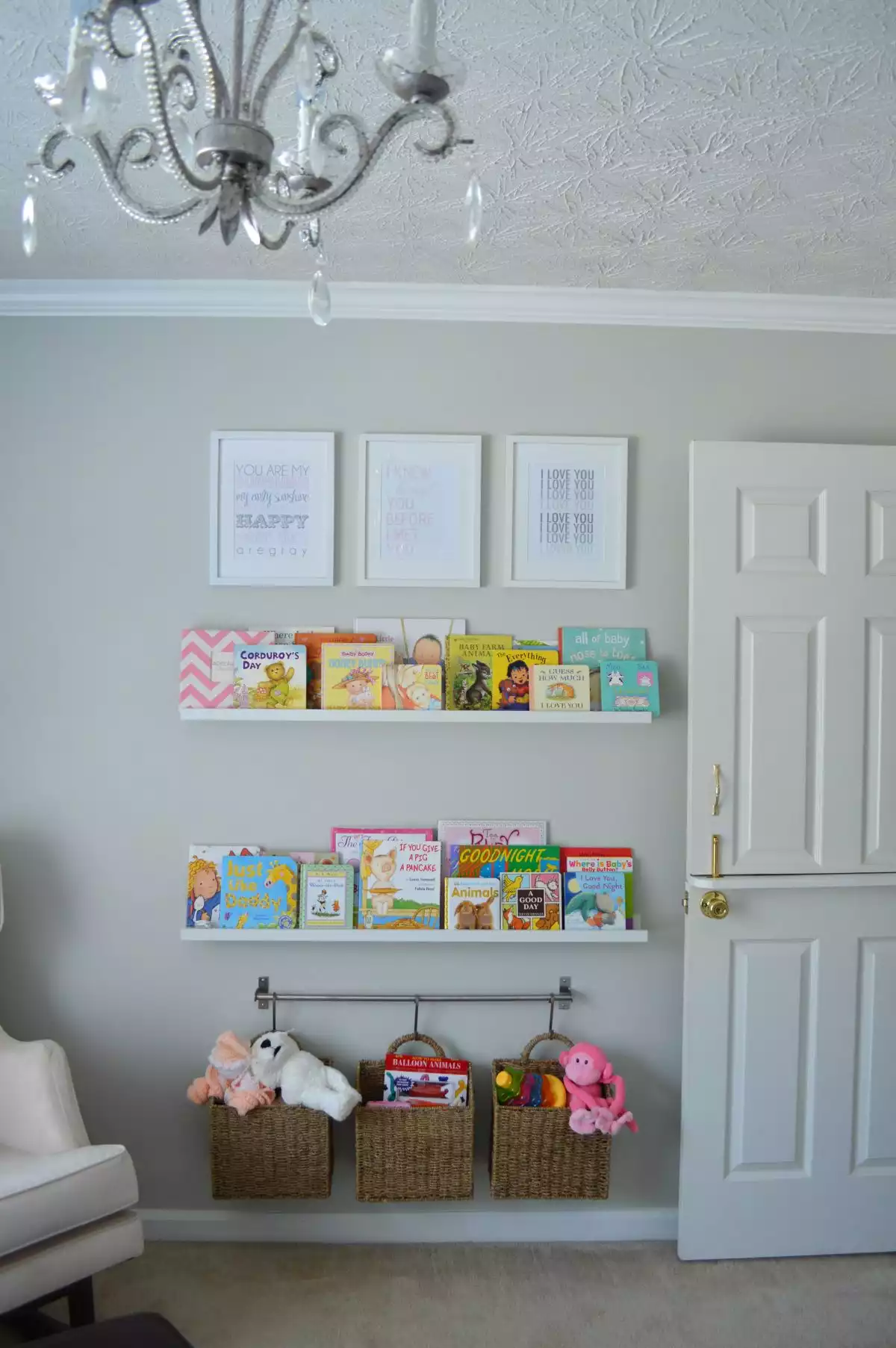 Nursery room bookshelf ledge