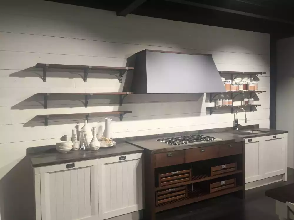 Open space floating shelves above the kitchen top