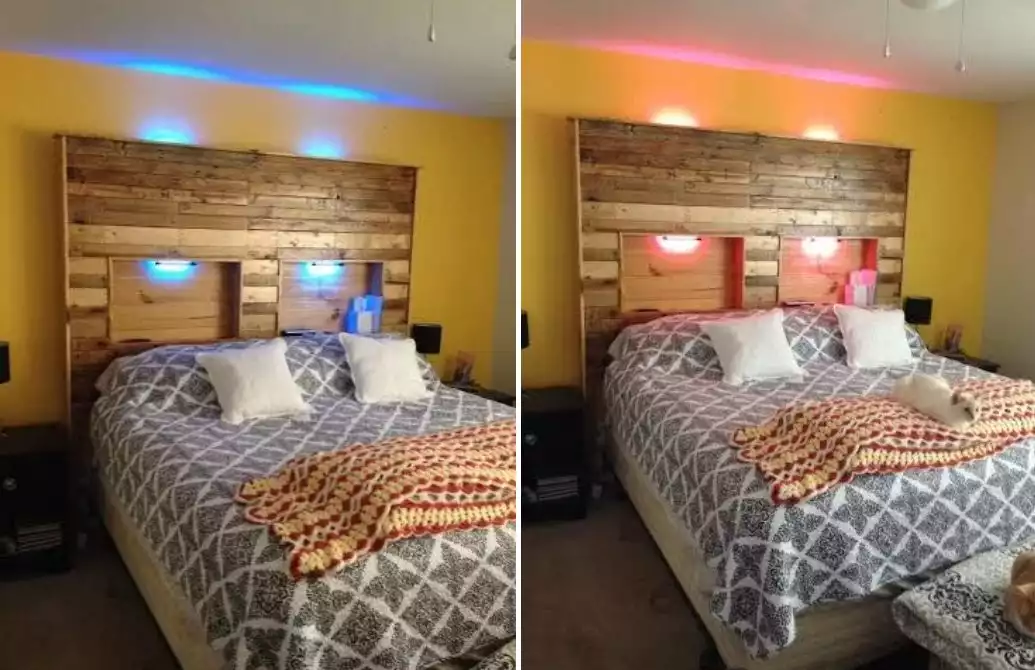 Pallet bed with Lights on headboard