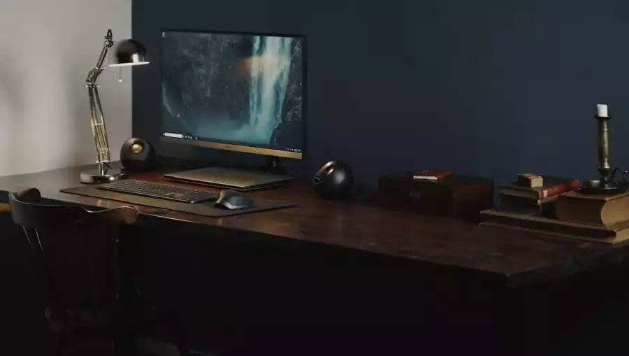 Pine wood desk with a rustic finish