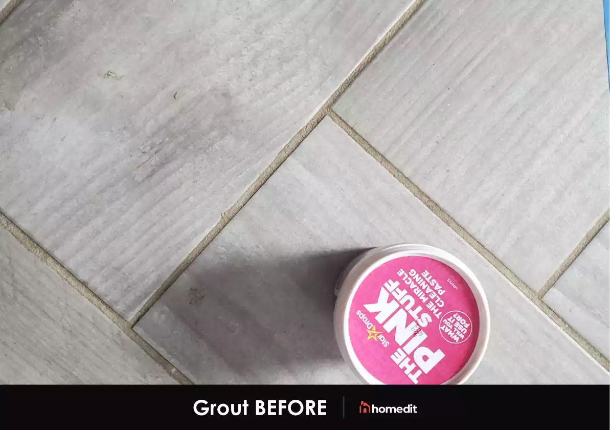 Pink Stuff Paste Clean Grout Before