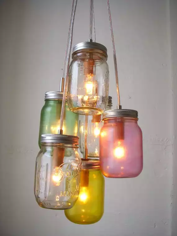 Pretty Pastels Mason Jar Chandelier Swag Light Hanging