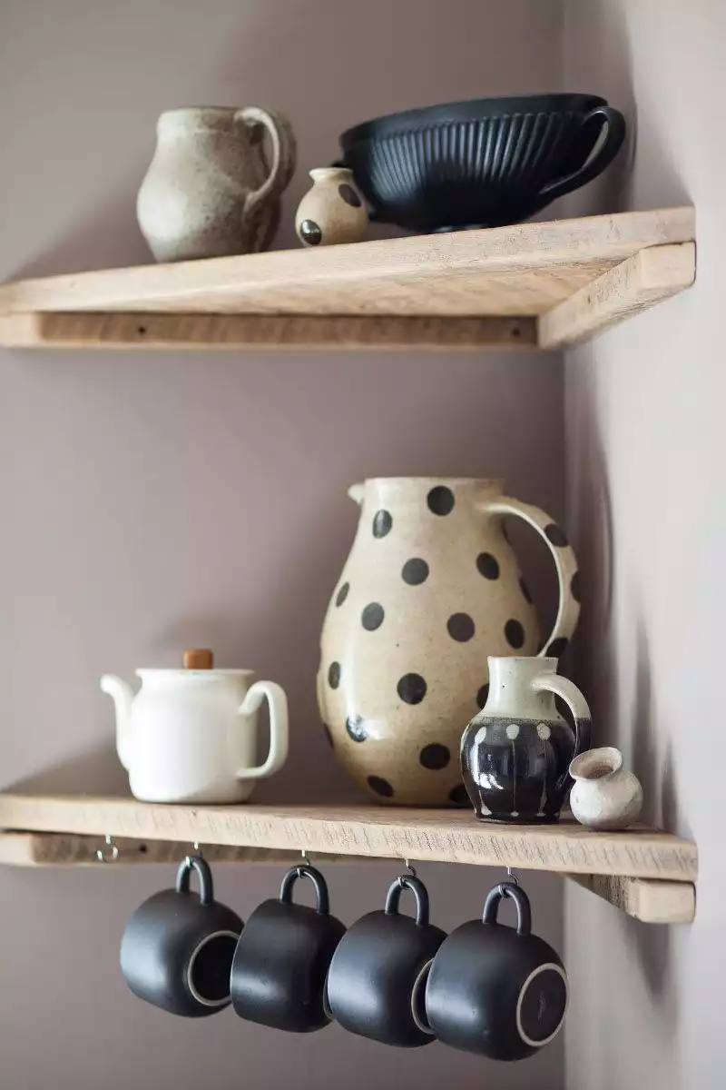 Reclaimed wood kitchen shelves