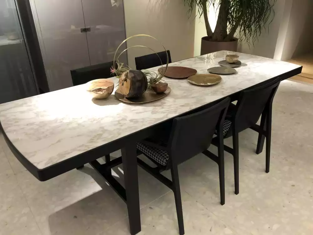 Rectangular dining table with marble on top