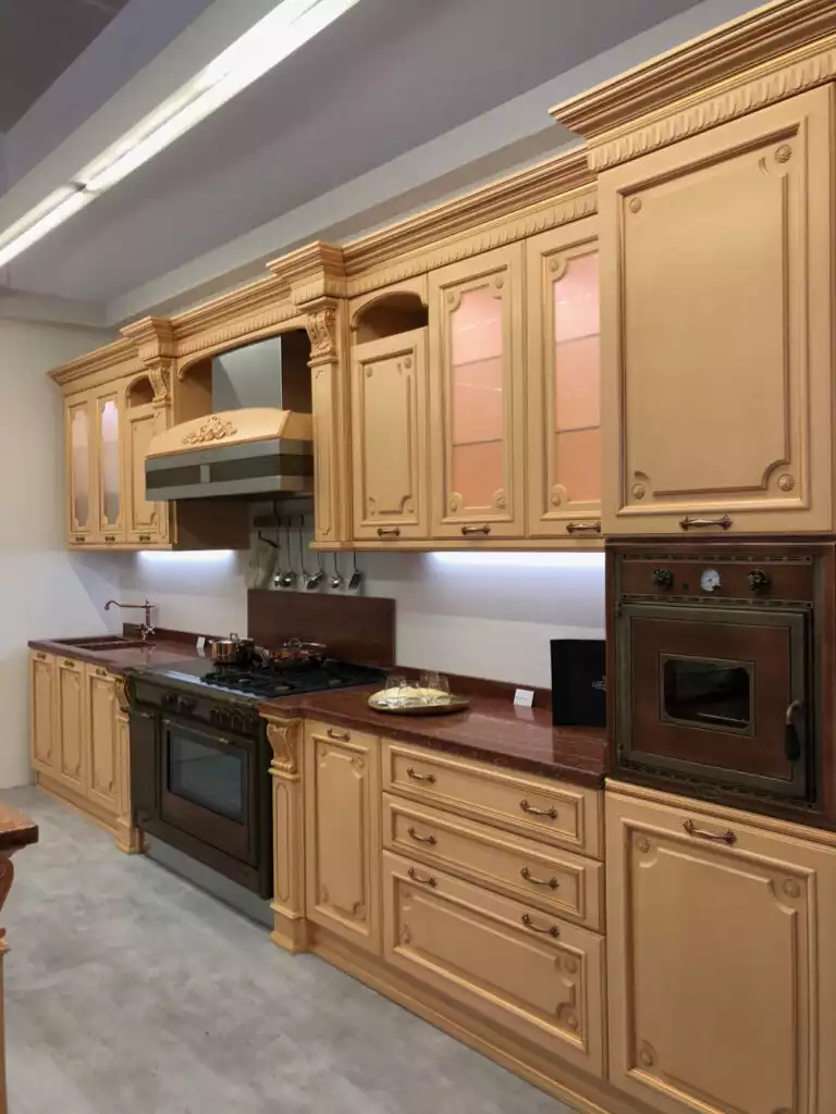 Red countertop and traditional linear wall kitchen 768x1024