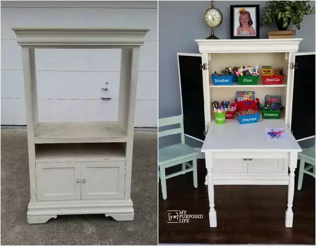 Repurposed armoire into a kids desk