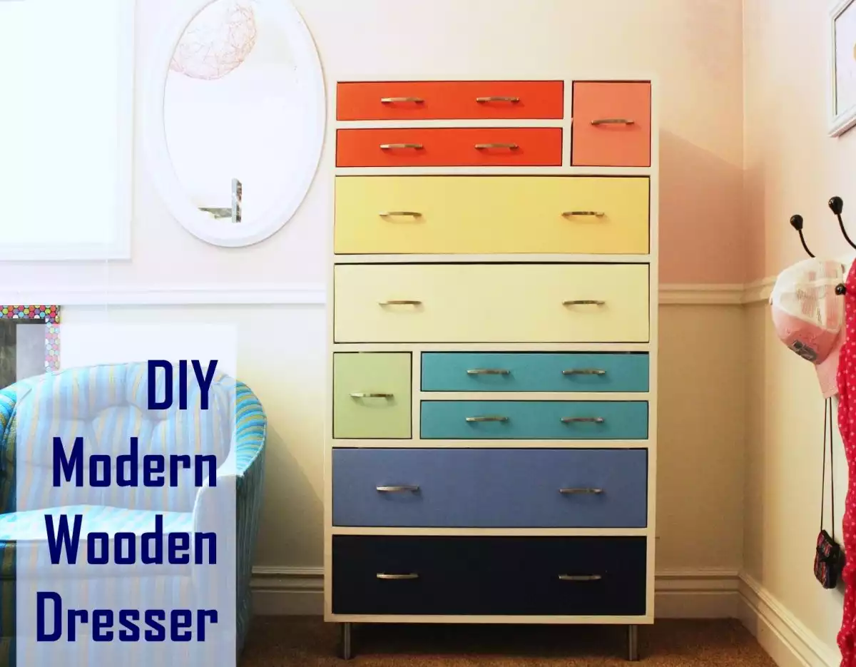 Colorful dresser with different types of drawers