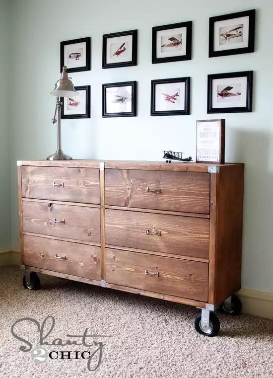 Rolling Rustic Wood Dresser