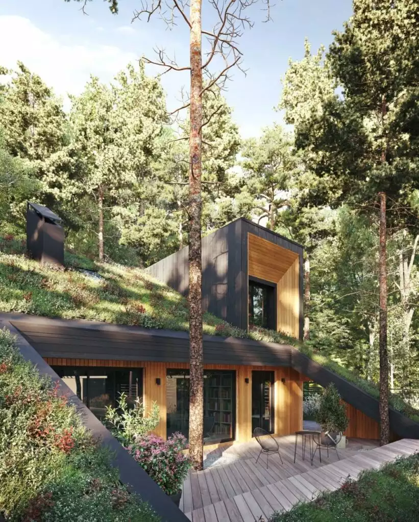Russian based Snegiri Architects Green Slope Roof Patio 821x1024