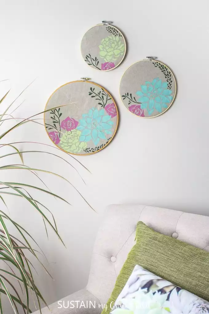 Canvas art using paint and stencils
