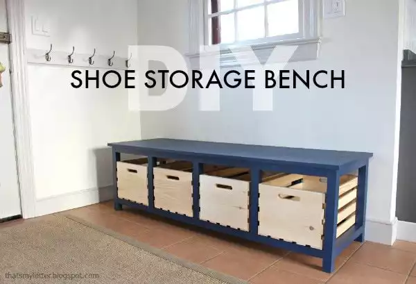 Extra long bench with built-in shoe storage