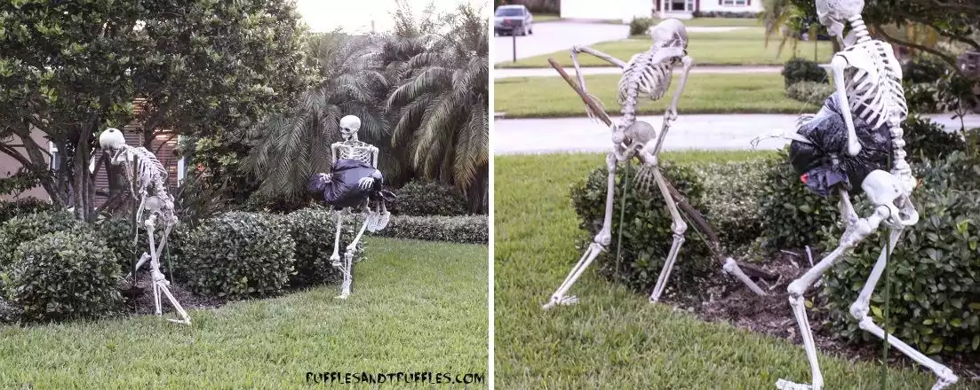 Skeleton working on lawn