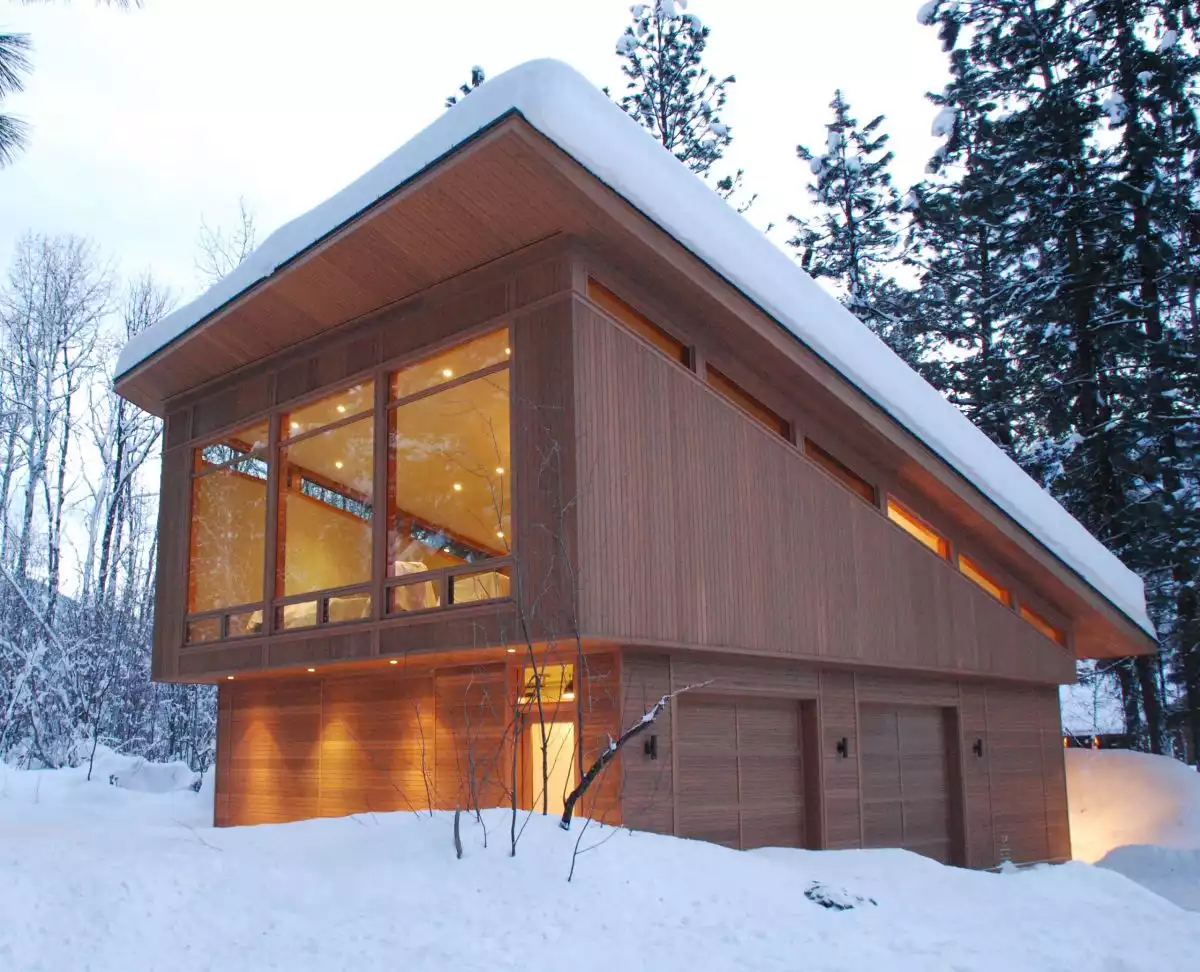 Skillion Roof on Snowy Cabin