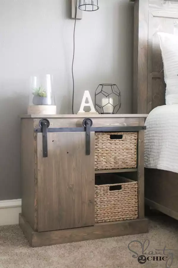 Farmhouse nightstand with a sliding barn-style door