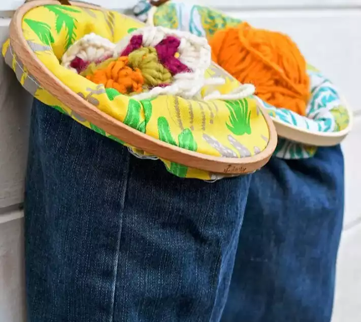 Small hanging denim baskets