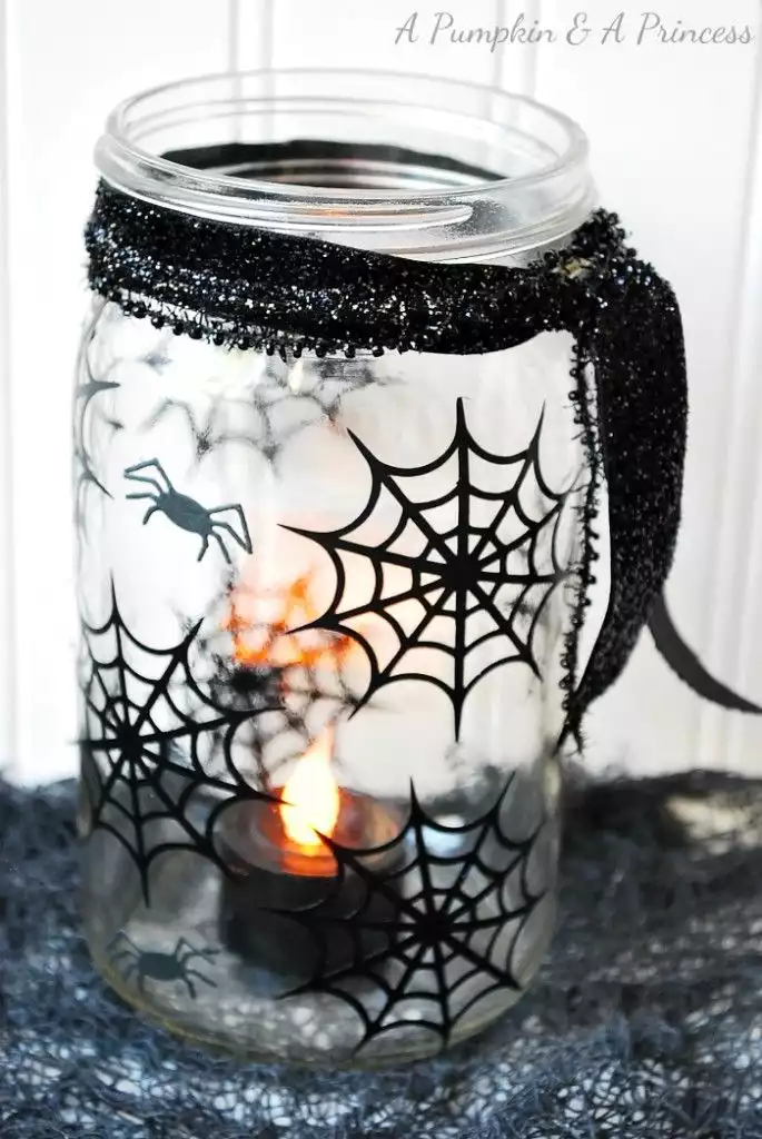 Spiderweb mason jar lantern