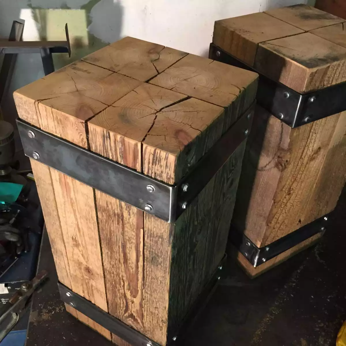 Steel and wood end table