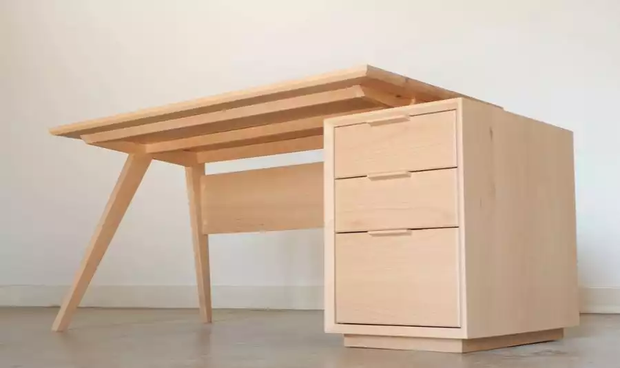 Stylish desk with tapered legs and side cabinet