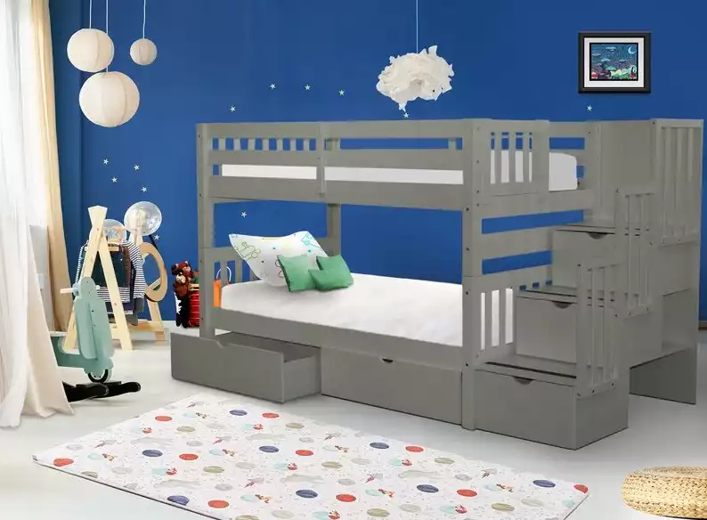 Tena Twin over Twin Stairway Bunk Bed with Drawers and Storage