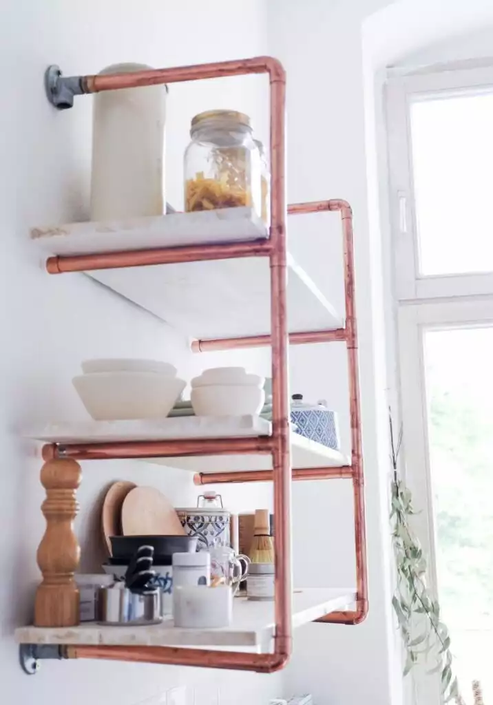 Tiered copper pipe shelving unit 716x1024