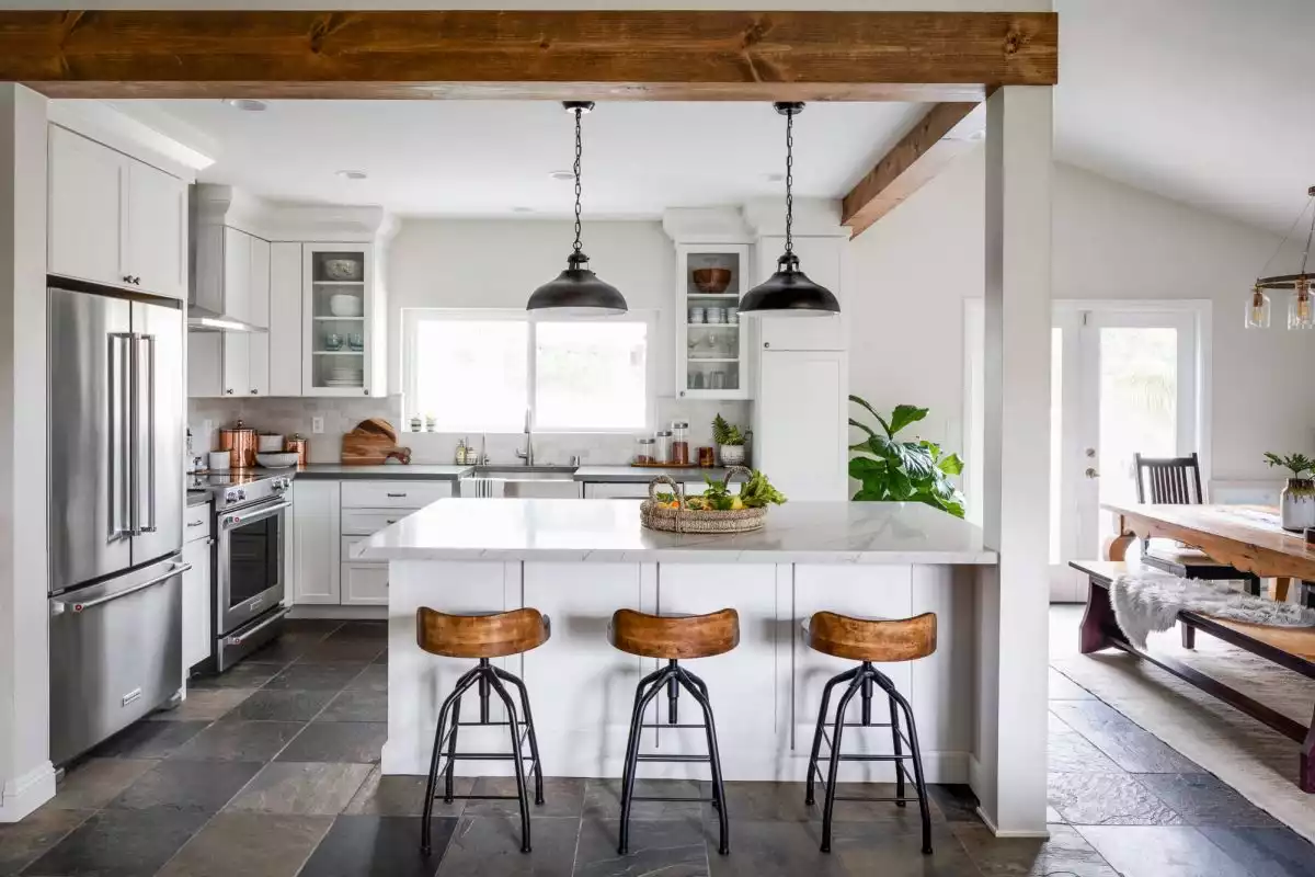 Transitional Kitchen With Slate Flooring