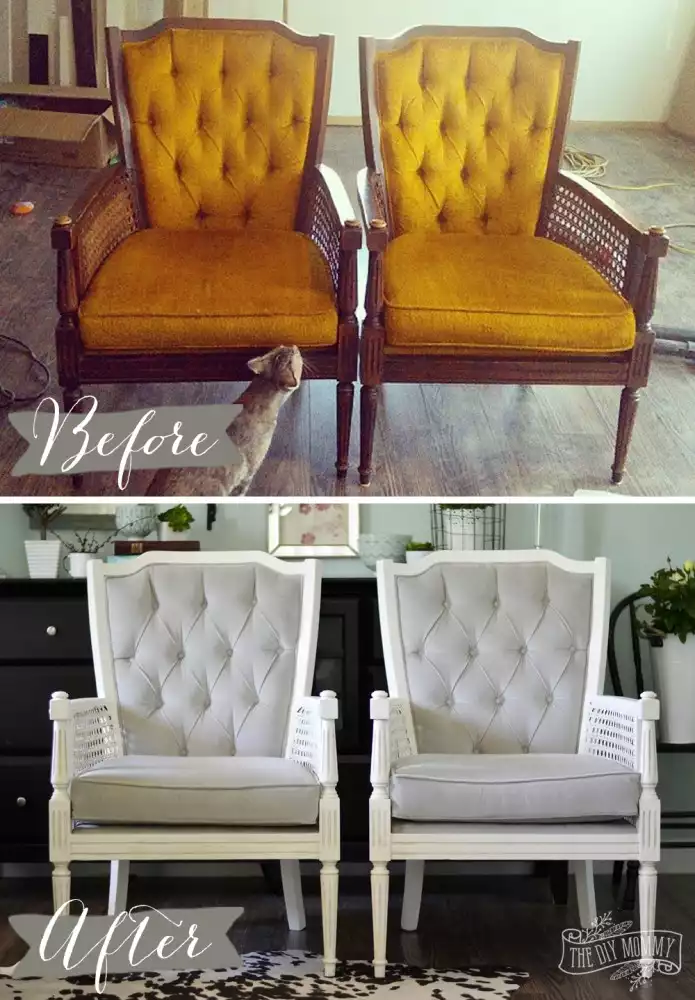 Vintage chairs makeover from yellow to gray