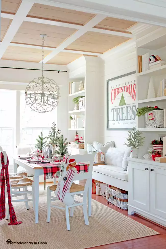 White french home decor for Christmas dining area