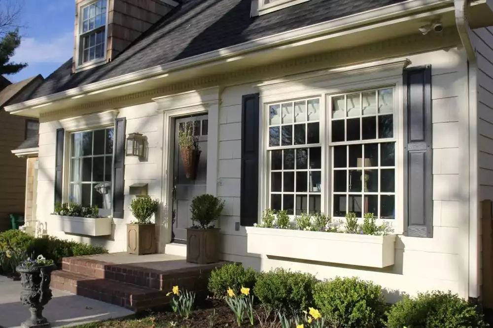 White painted window box planters