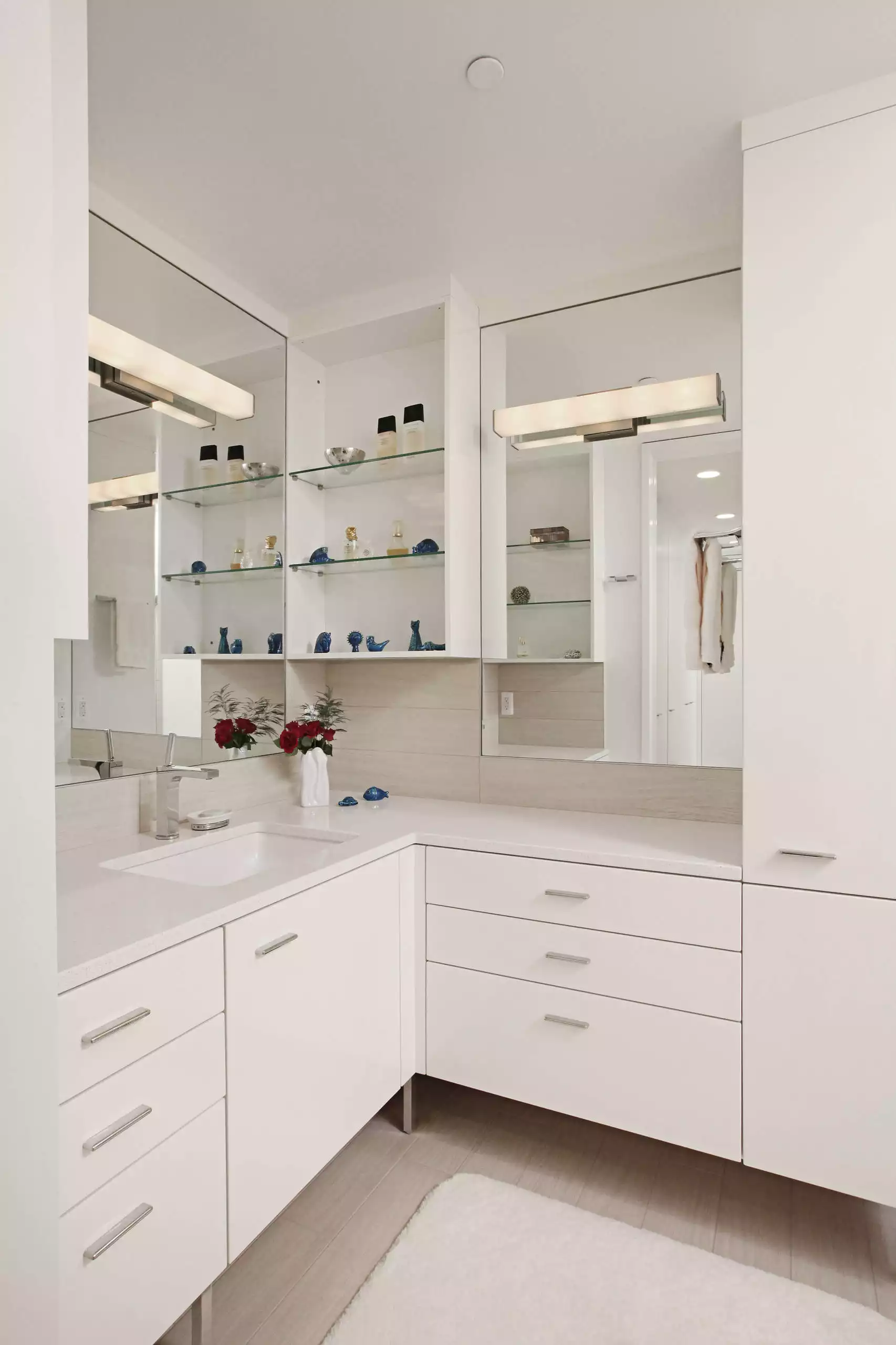 White single corner vanity