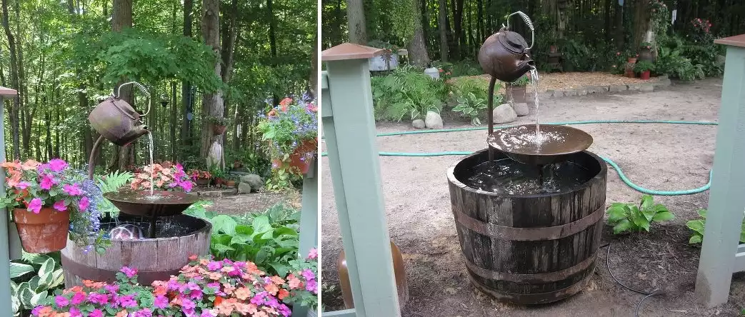 Wine barrel garden fountain design