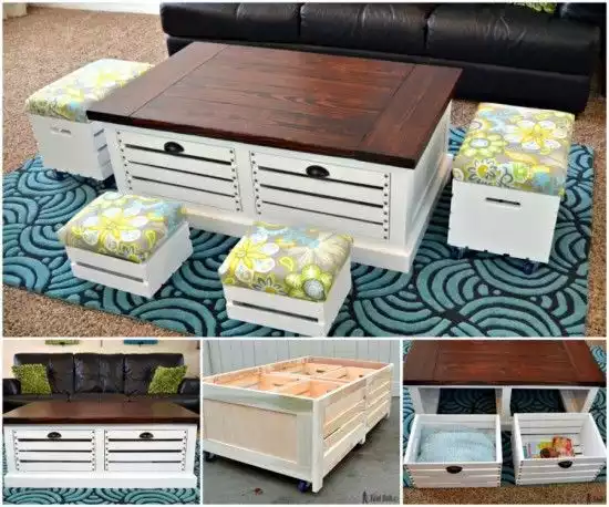 Wood coffee table from wine crates