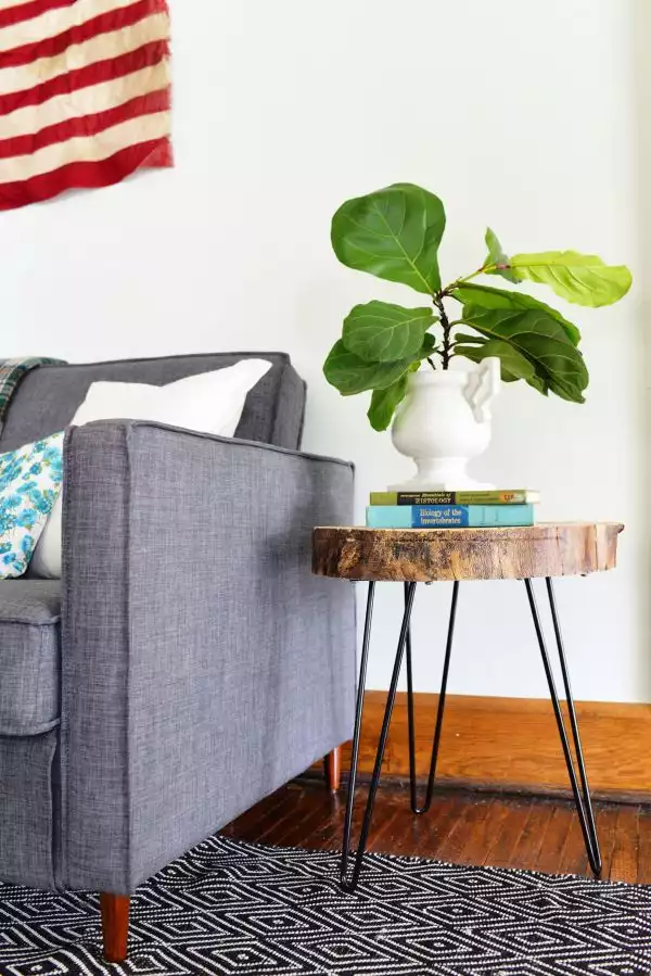 Wood slab accent table with hairpin legs