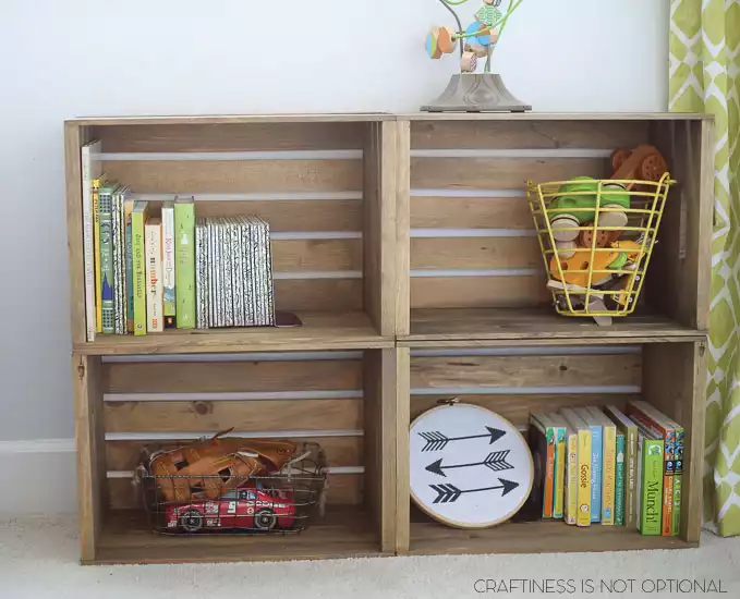 Modular shelves made of repurposed wood crates