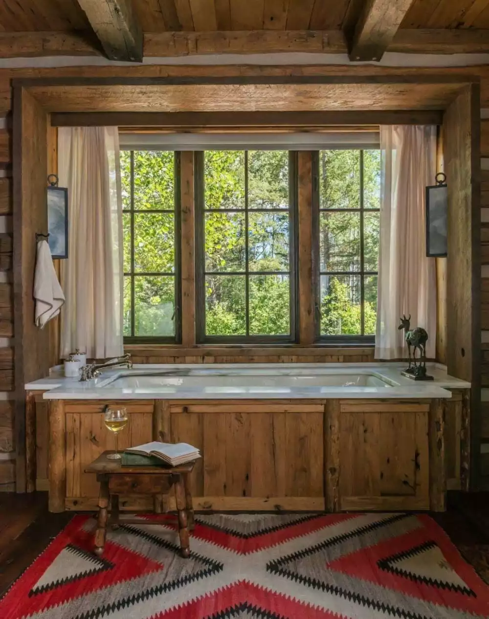 Wooden tub - Rustic Mountain Residence Bathroom Peter Zimmerman Architects