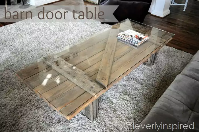 barn door table with glass on top