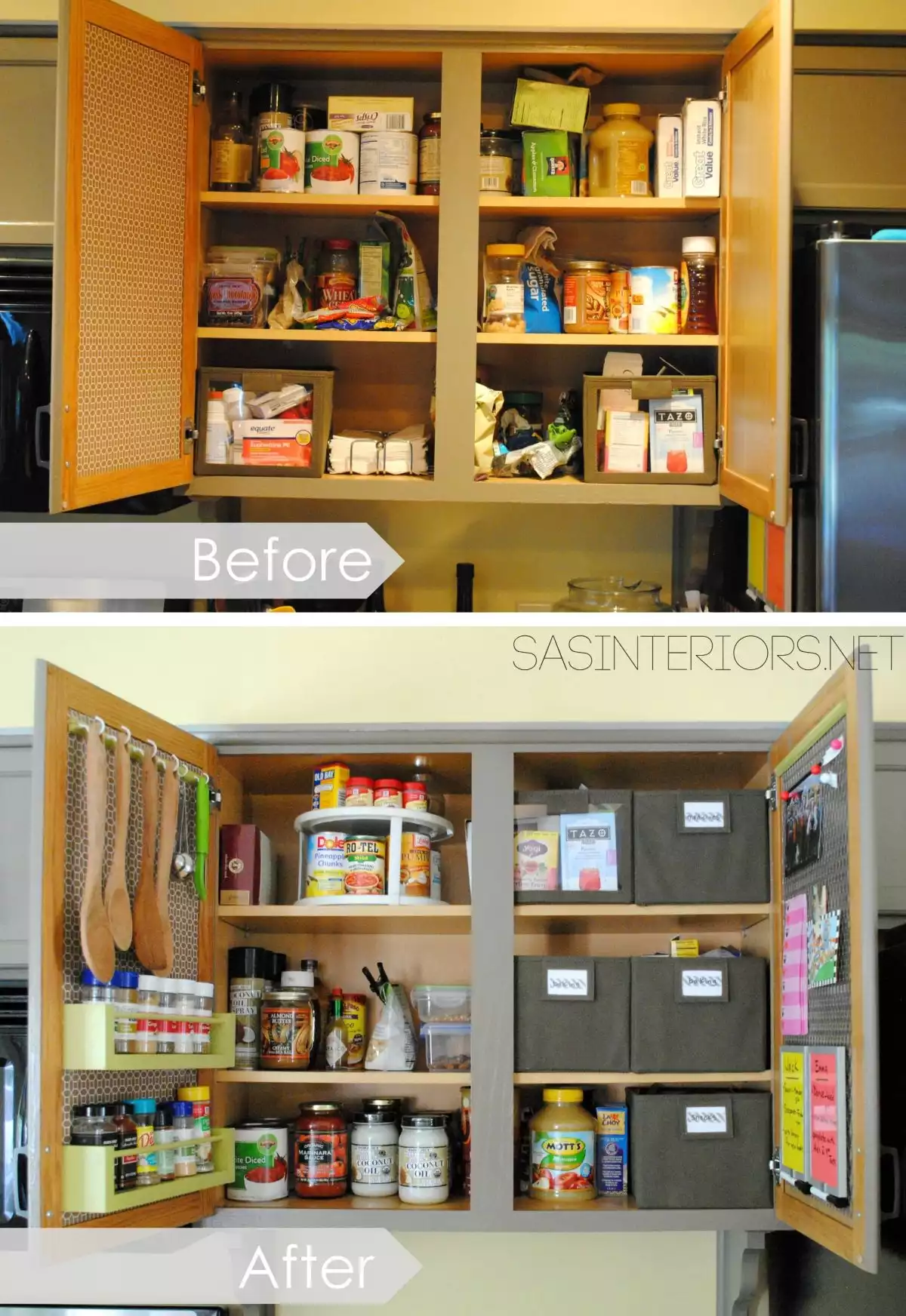 Before and after kitchen cupboards organization