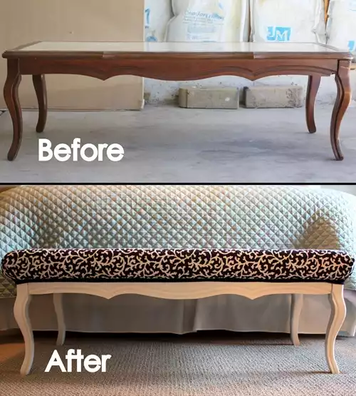 coffee table turned into a cozy bench