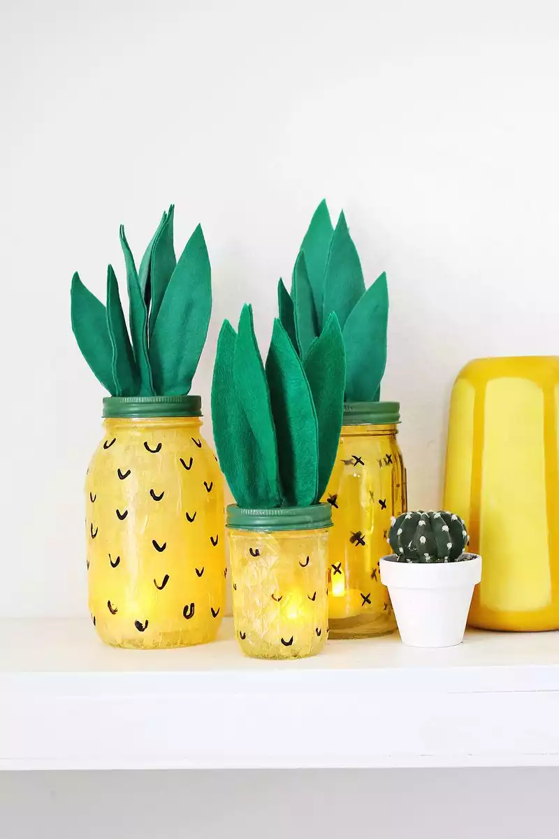 Colorful mason jars pineapple light