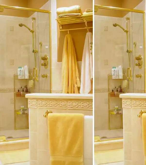 Gold bathroom shower caddies