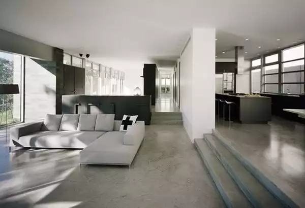 Gray interior design polished concrete floor