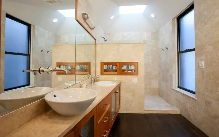 Marble modern bathroom with walk in shower1