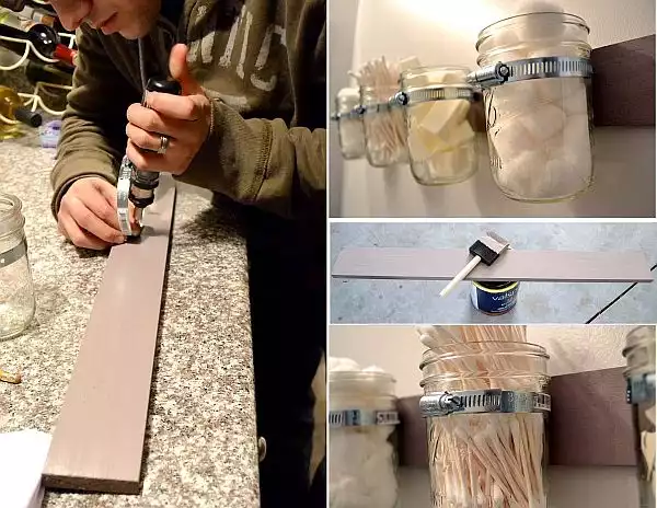 Mason jar storage bathall