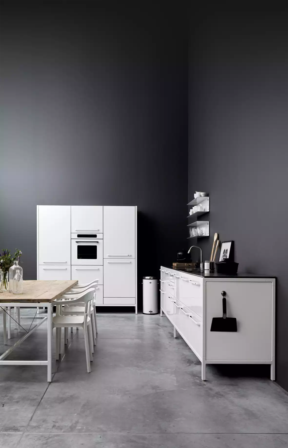 Minimalist black gray room concrete floor
