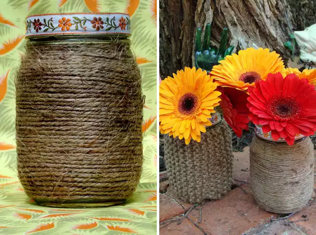 Rope wrapping mason jar