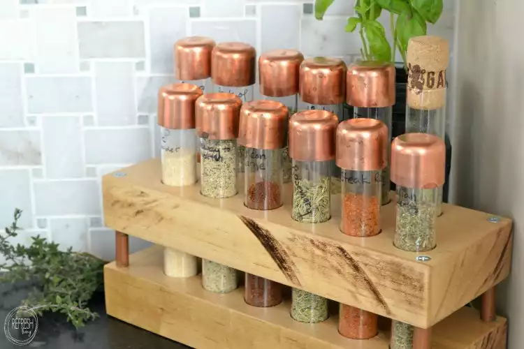 spice rack from test tubes with copper