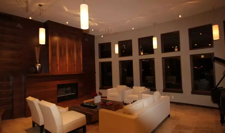 Wood paneled living room